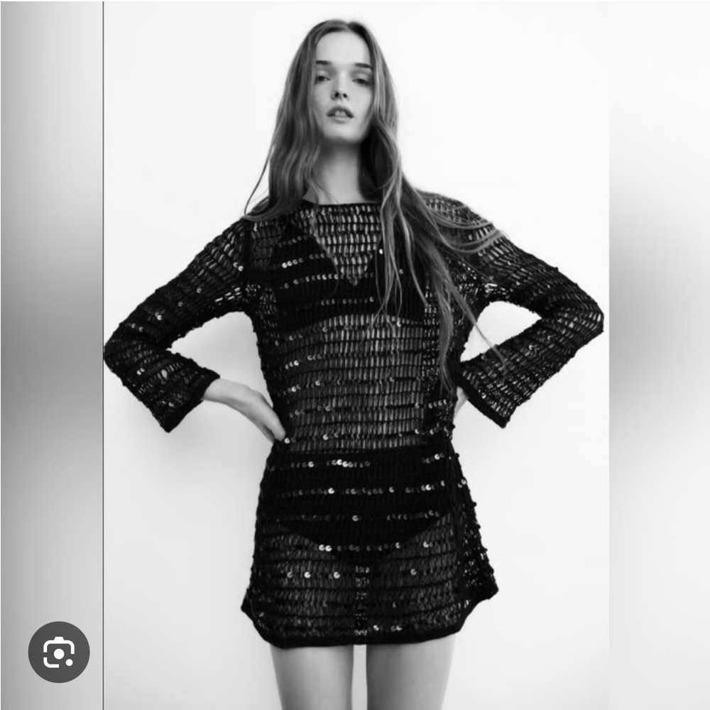 Zara Black Crochet Sequin Swim Coverup